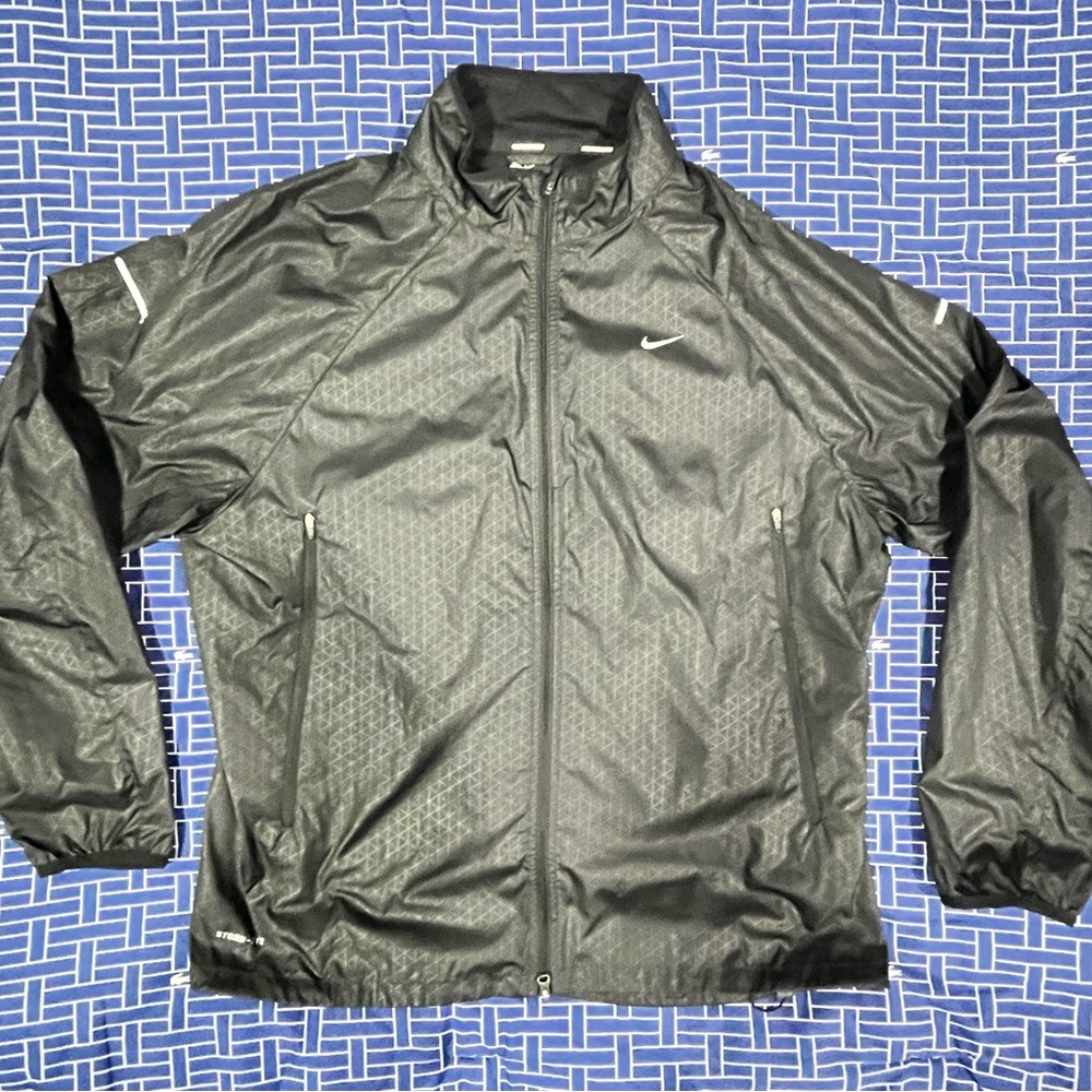 Nike Men's Black Windbreaker Jacket with Silver Swoosh